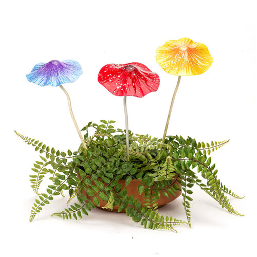 3x Garden Ornament 36cm Metal Mushroom Outdoor Decor - Large