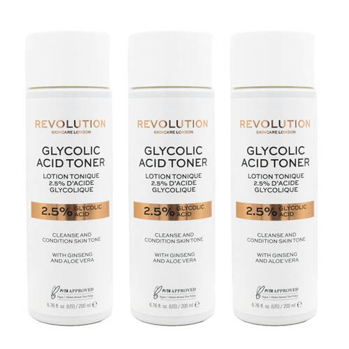 3PK Revolution 2.5% Glycolic Acid Brightening Toner Face Skin Care 200ml