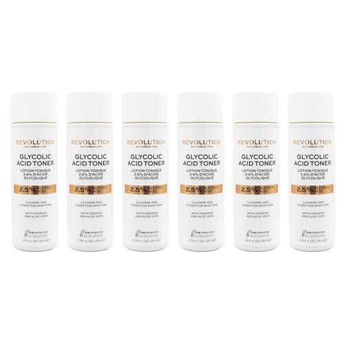 6PK Revolution 2.5% Glycolic Acid Brightening Toner Face Skin Care 200ml