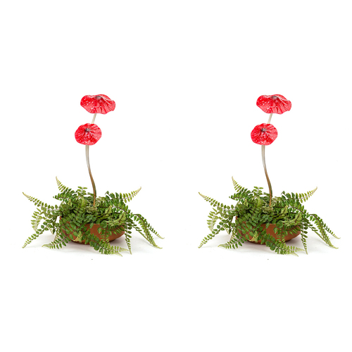 2x Metal 53cm Double Mushrooms Outdoor Ornament Decor
