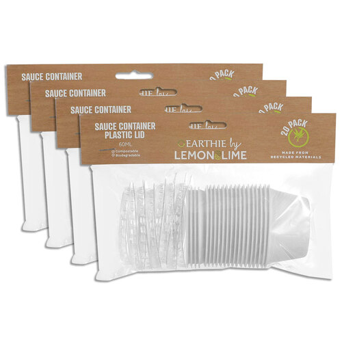 4 x 20pc Lemon & Lime Eco Sugarcane 60ml Sauce Container w/ Plastic Lid White 