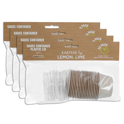 4 x 20pc Lemon & Lime Eco Sugarcane 60ml Sauce Container w/ Plastic Lid Natural