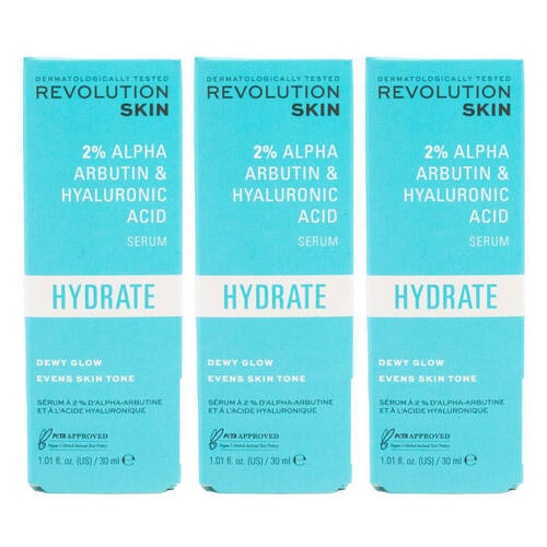 3PK Revolution Skin Hydrate 2% Alpha Arbutin & Hyaluronic Acid Serum Care 30ml