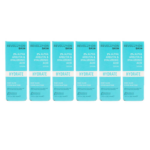 6PK Revolution Skin Hydrate 2% Alpha Arbutin & Hyaluronic Acid Serum Care 30ml