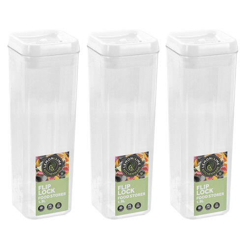 3PK Lemon & Lime Flip Lock 1.9L/30cm Food Storer Square Container w/ Lid