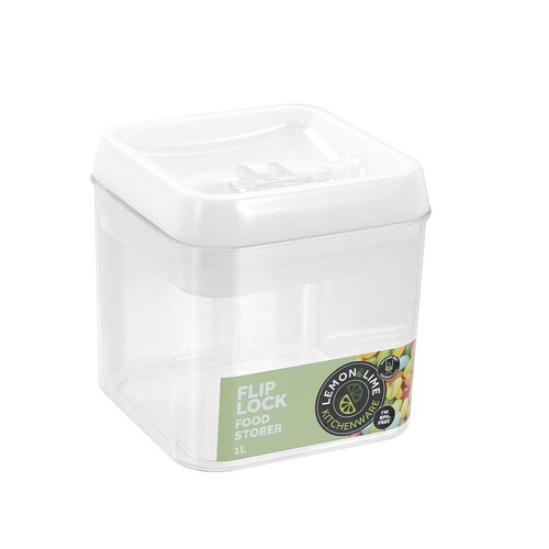 Lemon & Lime Flip Lock 1L/13cm Food Storer Square Container w/ Lid Clear