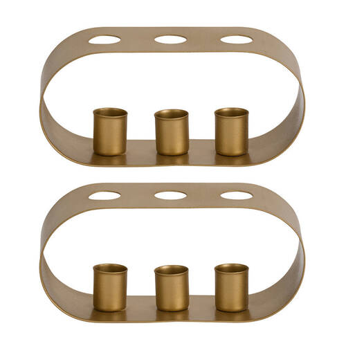 2PK Annabel Trends Trio Taper Candle Holder Storage Tabletop Decor 18cm Gold