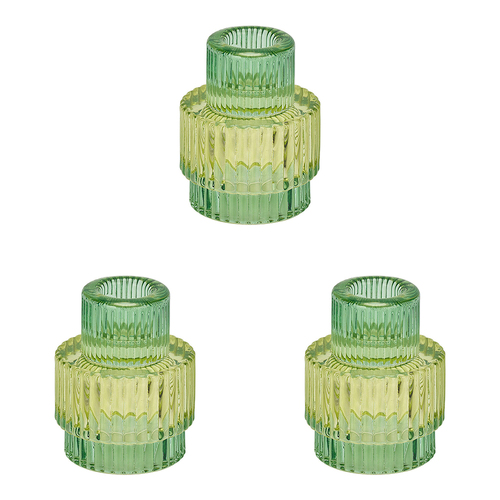 3PK Annabel Trends Jewel Pillar/Tealight Candle Holder Large - Green