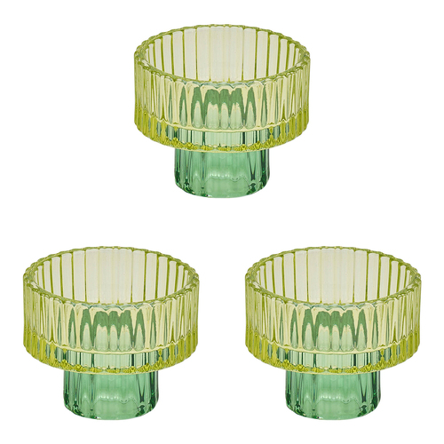 3PK Annabel Trends Jewel Pillar/Tealight Candle Holder Small - Green
