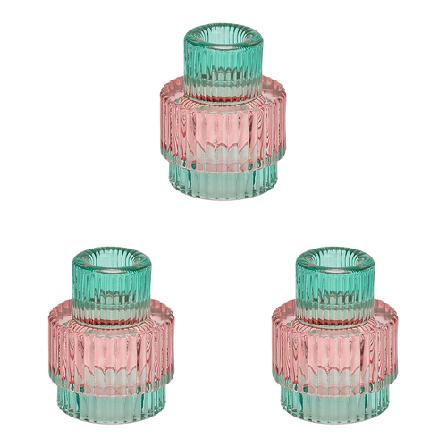 3PK Annabel Trends Jewel Pillar/Tealight Candle Holder Large - Melon