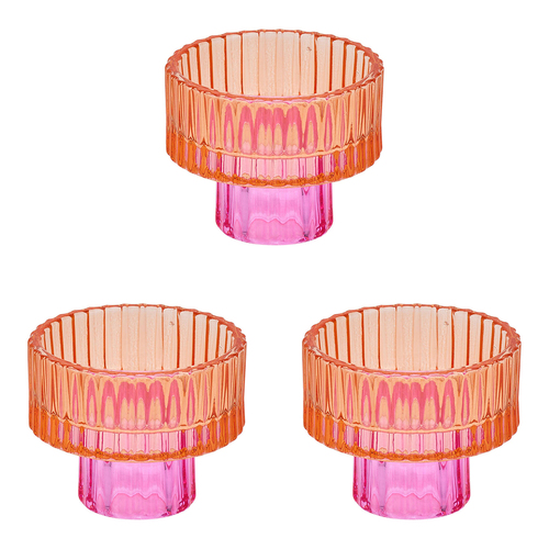 3PK Annabel Trends Jewel Pillar/Tealight Candle Holder Small - Orange