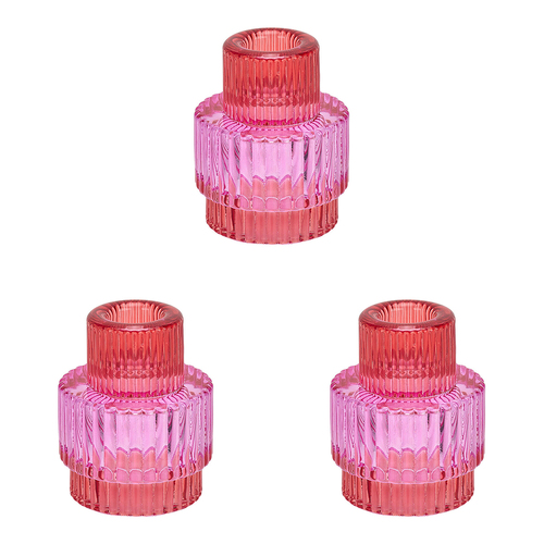 3PK Annabel Trends Jewel Pillar/Tealight Candle Holder Large - Pink