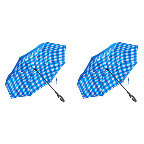 2PK Annabel Trends Reverse Umbrella Inverted 81x10cm - Cobalt Check