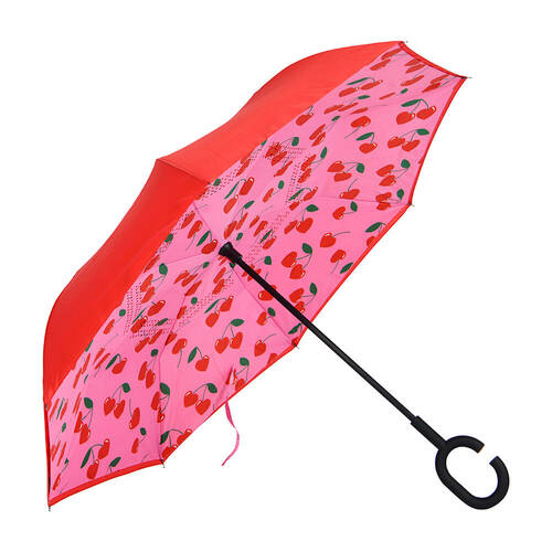 Annabel Trends Reverse Umbrella C-Shaped Auto Open Close 81cm Cherries