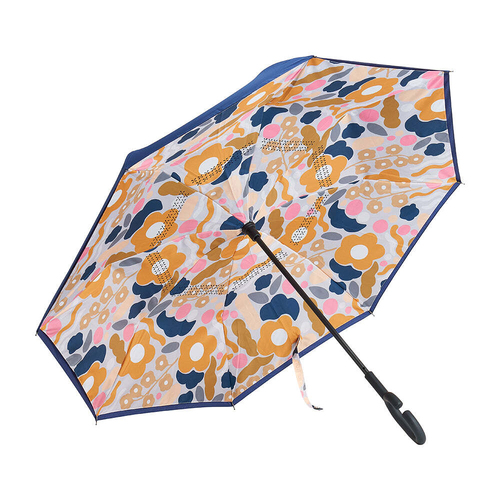 Annabel Trends Reverse Umbrella Inverted 81x10cm - Floral Puzzle Mustard