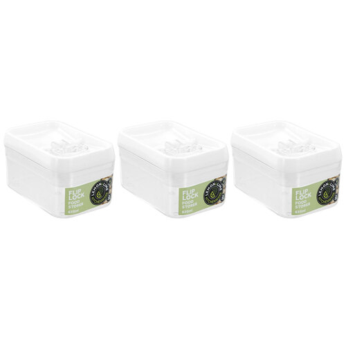 3PK Lemon & Lime Flip Lock 630ml/8.5cm Food Storer Rectangle Container Clear