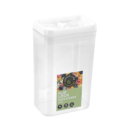 Lemon & Lime Flip Lock 2.5L/24.5cm Food Storer Rectangle Container Clear