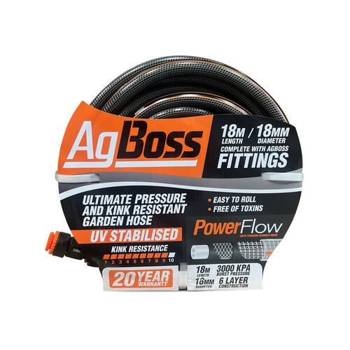 AgBoss Premium Fitted Gardening Hose Kink Resistant 18mmx18m