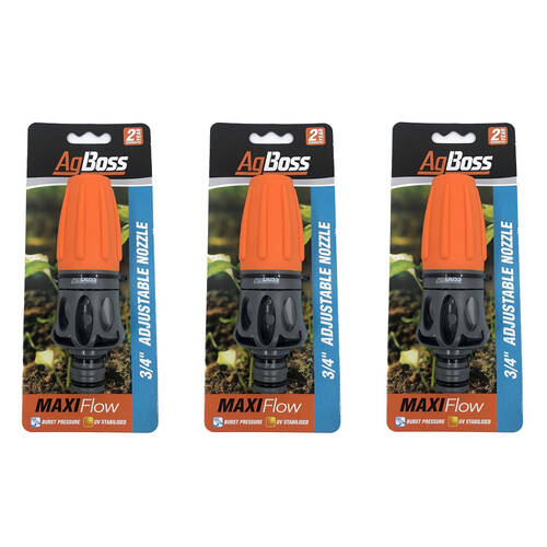 3PK AgBoss Maxi-Flow Gardening Hose Nozzle 18mm Orange and Black
