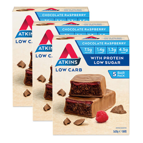 3x 5pc Atkins Advantage Bar 30g Low Carb - Chocolate Raspberry