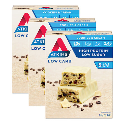 3x 5pc Atkins Advantage Bar 30g Low Carb - Cookies & Cream