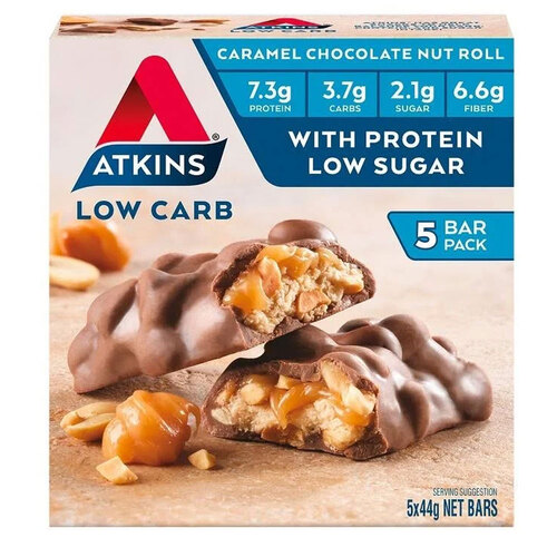 5pc Atkins Advantage Low Carb Caramel Chocolate Nut Roll Bars 44g