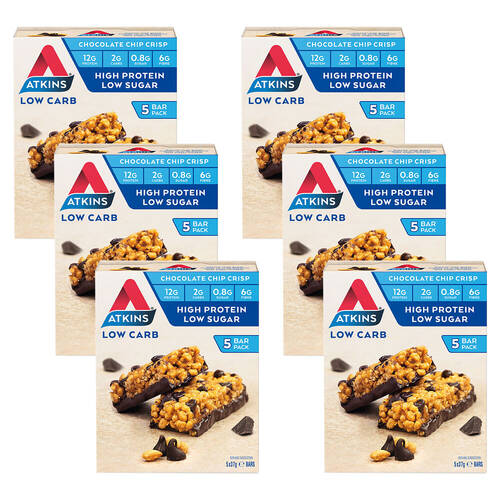 6x 5pc Atkins Day Break Nutrition Bar 185g Chocolate Chip