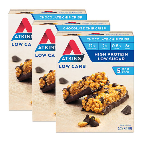 3x 5pc Atkins Low Carb 37g Day Break Bar - Chocolate Chip