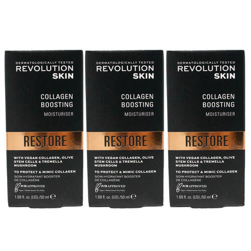 3PK Revolution Skin Collagen Boosting Moisturiser Restore Face Care 50ml