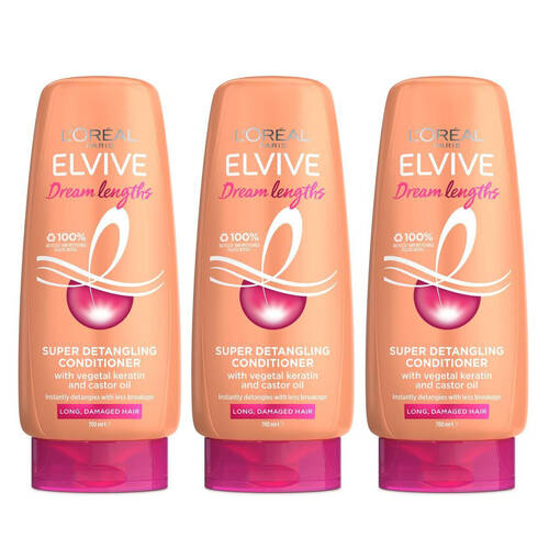 3PK Loreal Elvive Dream Lengths Super Detangling Conditioner 700ml Long Damaged Hair