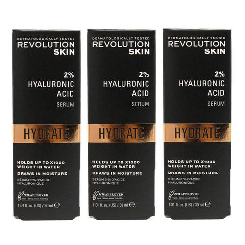 3PK Revolution Skin 2% Hyaluronic Acid Serum Hydrate Face Nourishing Care 30ml