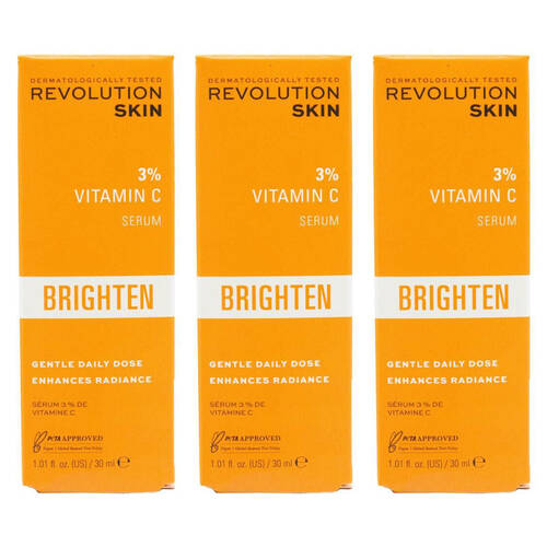 3PK Revolution Skin 3% Vitamin C Serum Brighten 30ml Face Brightening Care