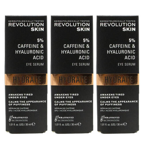 3PK Revolution Skin Eye Serum 5% Caffeine & Hyaluronic Acid Hydrate Care 30ml