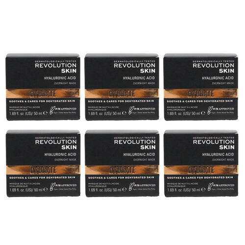 6PK Revolution Hyaluronic Acid Overnight Mask Hydrate Face Skin Care 50ml