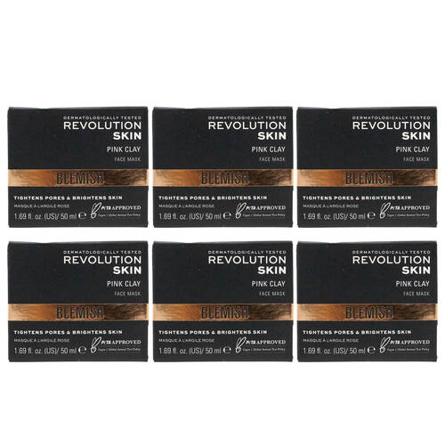 6PK Revolution Skin Pink Clay Face Mask Detoxifying Hydrating Care 50ml
