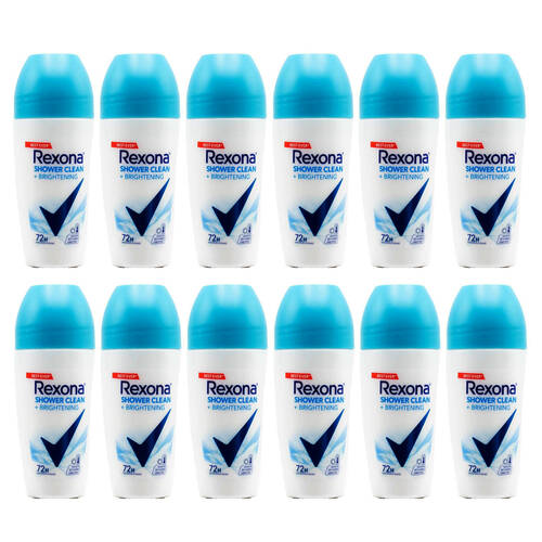 12PK Rexona Women Shower Clean+Brightening Roll On Deodorant 72H Protection 45ml