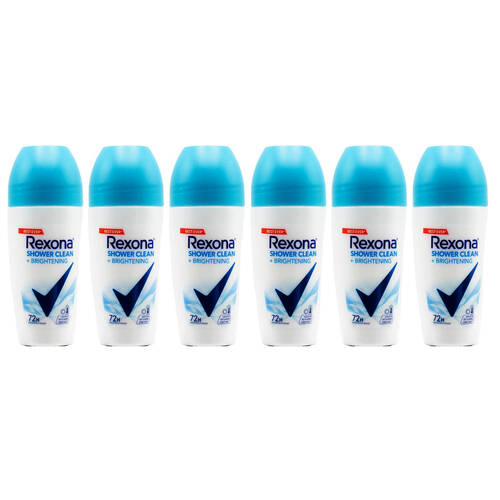 6PK Rexona Women Shower Clean+Brightening Roll On Deodorant 72H Protection 45ml