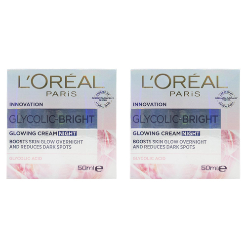 2PK Loreal Glycolic Acid Brightening Glowing Skin Night Facial Cream