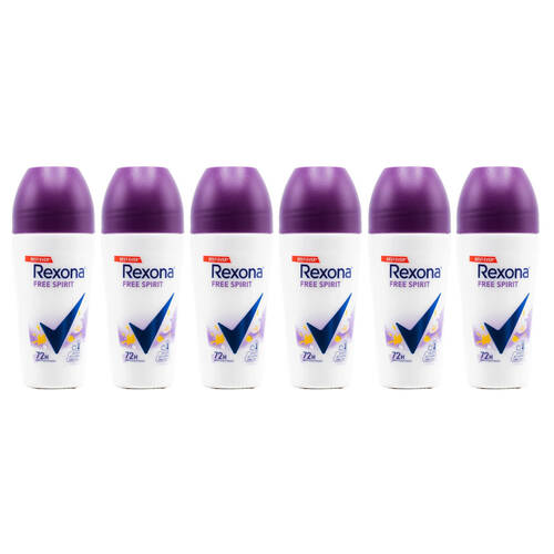 6PK Rexona Women Roll On Antiperspirant Deodorant Free Spirit 72H 45ml
