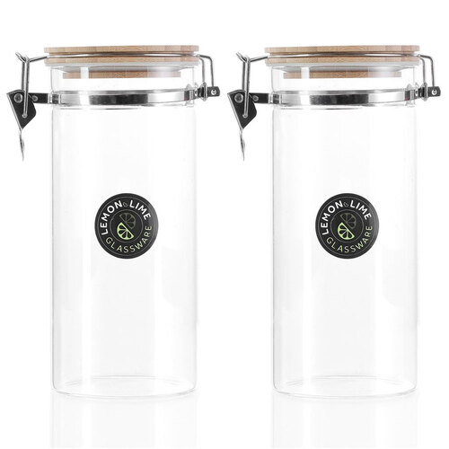 2PK Lemon & Lime Camden 1.45L/22.5cm Glass Clip Jar w/ Bamboo Lid