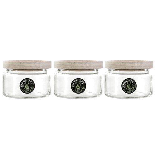 3PK Lemon & Lime Zeno 350ml/10cm Glass Jar w/ Natural Wood Lid