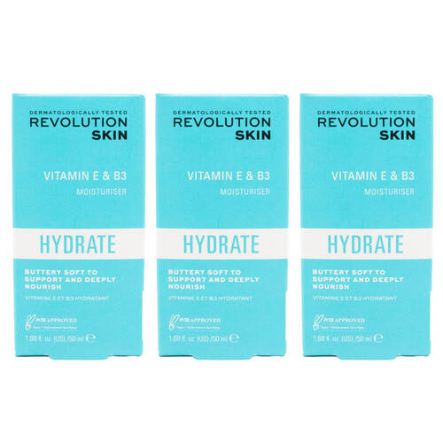3PK Revolution Skin Vitamin E & B3 Hydrate Moisturiser 50ml Facial Cream