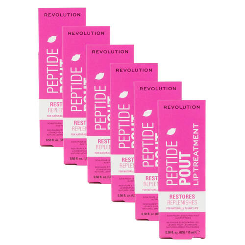 6PK Revolution Peptide Pout Plumping Moisturising Lip Balm Treatment Clear 15ml