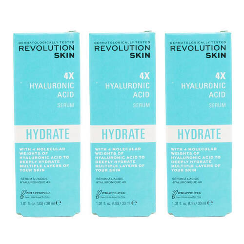 3PK Revolution 4X Hyaluronic Acid Hydrating Serum Moisture Skin Care 30ml