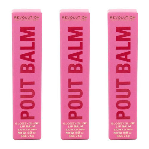 3PK Revolution Pout Balm Lip Gloss Hydrating Nourishing Care 2.5g Pink Shine