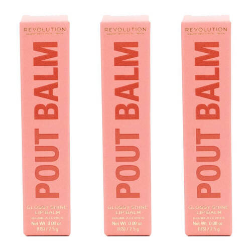 3PK Revolution Pout Balm Lip Gloss Hydrating Nourishing Care 2.5g Mocha Shine