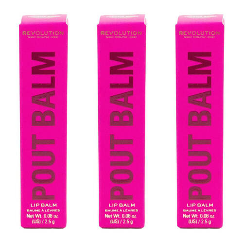 3PK Revolution Pout Balm Lip Gloss Hydrating Nourishing Care 2.5g Fuschia Shine