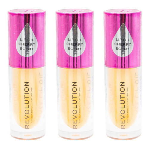 3PK Revolution Lip Oil Getaway Terracotta 4.6ml Cherry Scent Glossy Makeup