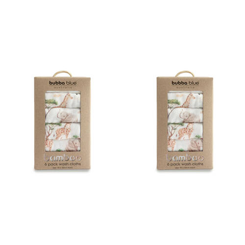 2x 6pc Bubba Blue Bamboo Cotton Adventure Muslin Wash Cloths 30x30cm
