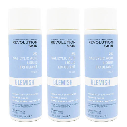 3PK Revolution 2% Salicylic Acid Liquid Exfoliant Toner Blemish Skin Care 200ml